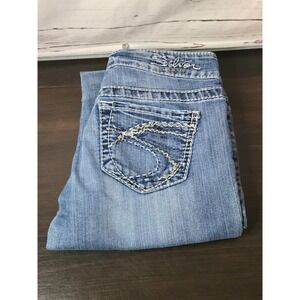 Silver Jeans Co Aiko Bootcut Blue Denim Jeans W26 L31 Thick Stitch Mid Rise